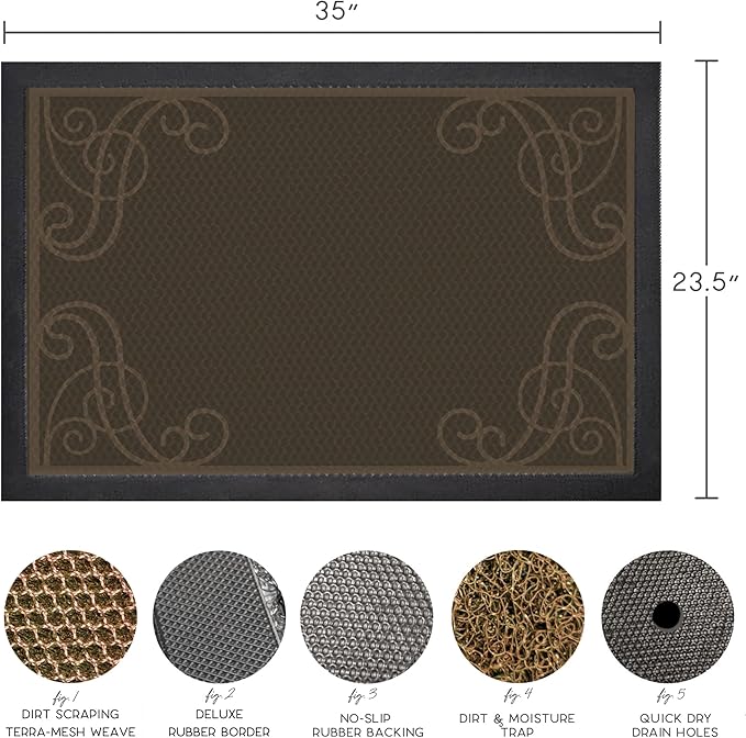 Bernini Aqua-Terra Waterproof Shoe Scraper Dog Mat, Heavy Duty Mud Mat with Quick Dry Mesh, Stain Resistant Rubber, Low-Profile Dirt Grabber, Indoor/Outdoor Dog Doormat for Muddy Paws, 36"x 24"