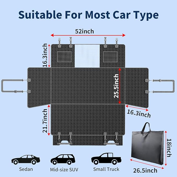 Aulase Tough Dog Car Seat Cover for Back Seat with Seatback Top Protection, Waterproof Hard Bottom Back Seat Extender for Dogs, Scratch Resistant Heavy Duty Dog Hammock for Car SUV Small Trucks