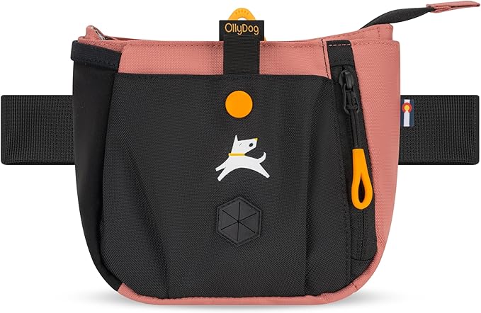 OllyDog Backcountry Day Bag | Hands-Free Dog Training Treat Pouch | Fanny/Hip Pack with Zipper Closure & Built-in Poop Bag Dispenser | Removable Waist Clip (Desert)