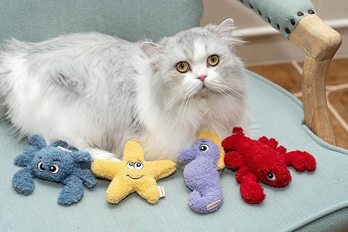 Puffy Crew Interactive Catnip Cat Plush Toy, Ocean Theme, 5'', for All Breed Size Cats (Seahorse)