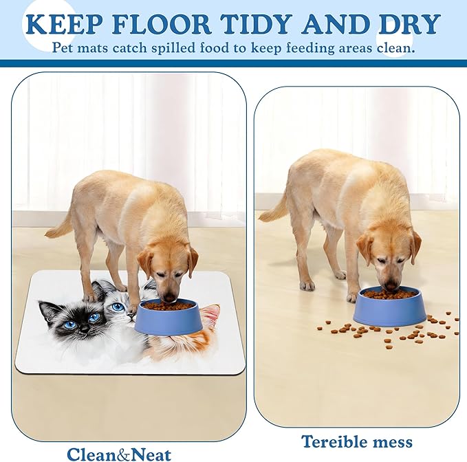 Cute Cats Pet Food Mat for Cats and Dogs–Christmas Stocking Absorbent Quick Dry Feeding Placemat, Non Slip Rubber Base, Waterproof Bowl Mat for Indoor Use, Pet Supplies 16"x24"