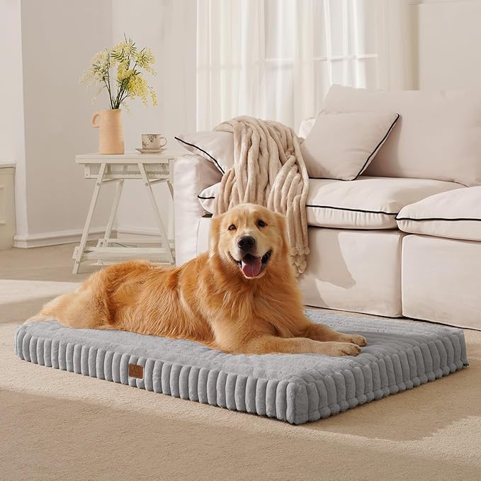 Orthopedic Dog Bed for Large Dog, Waterproof Pet Bed for Crate,Non-Slip Bottom and Egg-Crate Foam with Removable Washable Cover Crate Bed,Grey,35"x22"x3"
