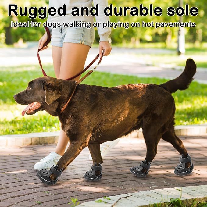 Dog Shoes for Hot Pavement,Non-Slip Waterproof Breathable Easy to Clean Put On and Take Off Dog Boots,Paw Protector for Hot Summer Roads Winter Snow (Black, Size 3:(1.57"x2.17")(L*W))