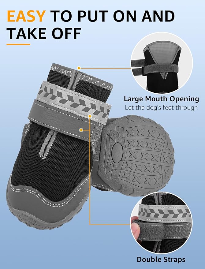 SCENEREAL Anti Slip Dog Shoes for Large Dogs, Medium Sized Dog Boots & Paw Protectors for Winter Snowy Day, Outdoor Walking, Water-Resistant in Rainy Weather, Indoor Hardfloors Skid-Resistant Sole