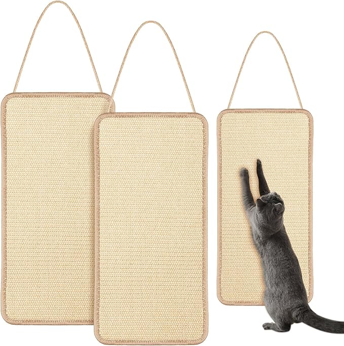 2 Pack Sisal Door Cat Scratching Mat Double Use Hanging Scratcher Wall Floor Mount Cat Scratch Mat Kitty Scratching Pad for Indoor Kitten with Hemp Rope, 7.87"x19.69"(Regular,Natural)