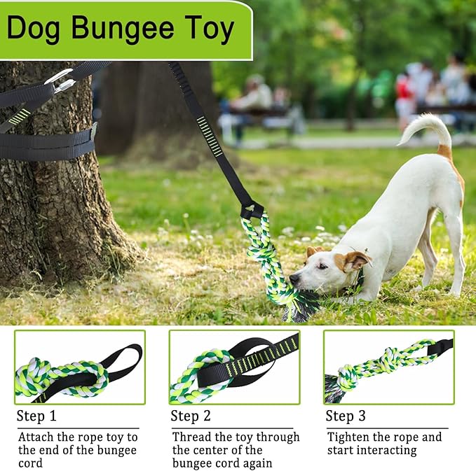 TUAHOO Outdoor Bungee Tug Toy, Dog Toy Hanging from Tree for Large Medium Aggressive Chewers, Tether Tug of War for Yard, Tree Tugger Pull Rope Interactive Toy, 2 Dog Rope Toys