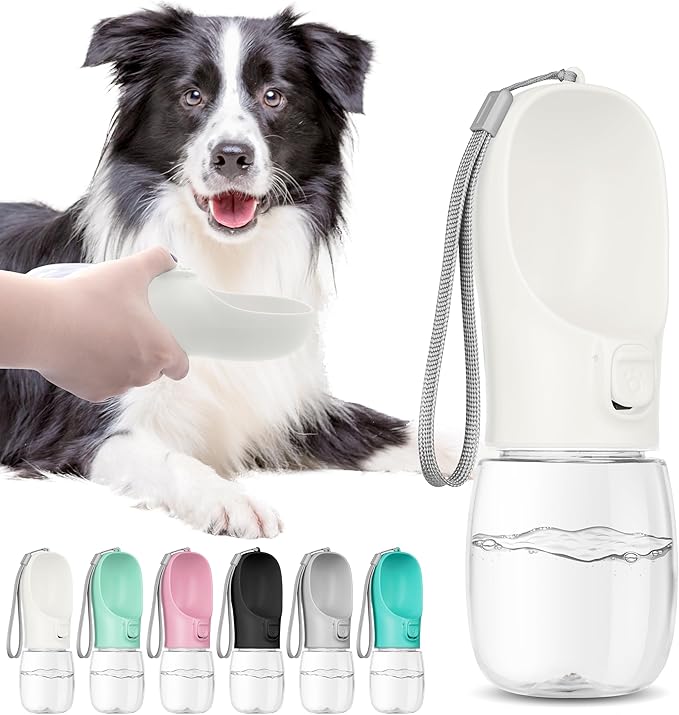 Maiiu Portable Travel Dog Bottle with Bowl, Leak Proof, Convenient for Walking, Hiking and Camping (White, 12oz)