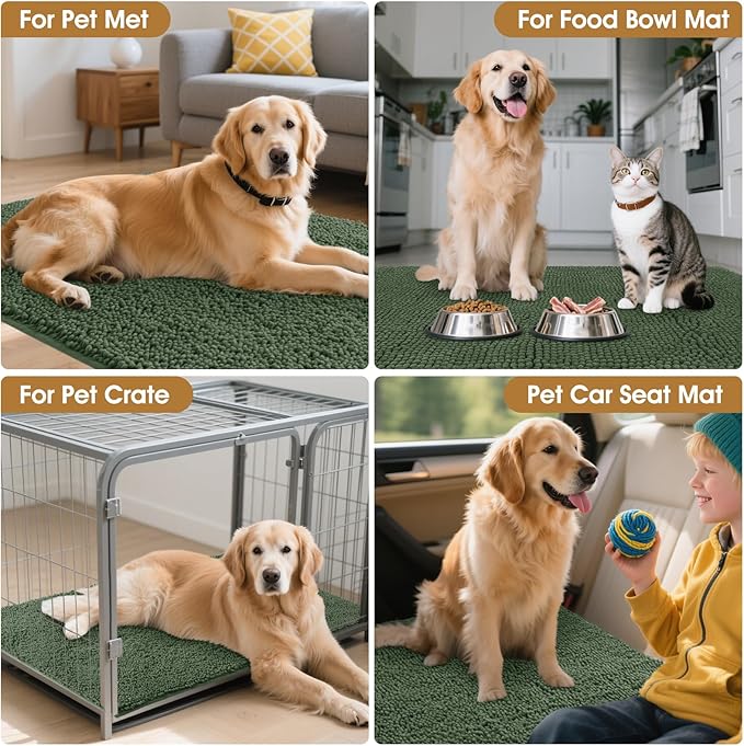 IM HOME Extra Large Dog Door Mats for Muddy Paws, 60" x 36" Christmas Chenille Absorbent Mud Mat for Dogs, Non Slip Heavy Dog Rugs for Muddy Paws, Soft Indoor Door Mat for Entryway, Mud Paw, Olive