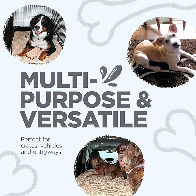 Soggy Doggy Doormat with Bone Design - Ultra Absorbent Microfiber Chenille Wet Dog Mat for Muddy Paws - Non-Slip and Machine Washable (Grey/Light Grey Bone, Large 26” x 36”)