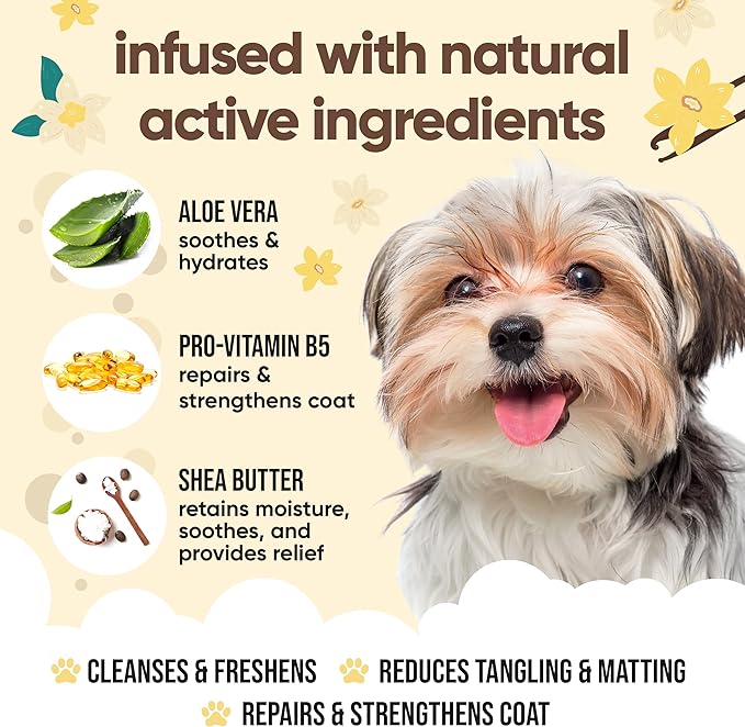 Vanilla & Shea Butter Dog Shampoo - (16.90oz) Itch Relief & Dog Shampoo Sensitive Skin Care, Dog Shampoo and Conditioner, Premium Dog Grooming Supplies for All Breeds