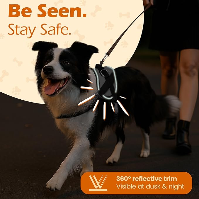 Bark Appeal Gray No-Pull Dog Harness for Large to Extra Large Sized Pets – Adjustable, Reflective Vest with 3 Leash Clips for Added Control, Easy Walks & Training – XL