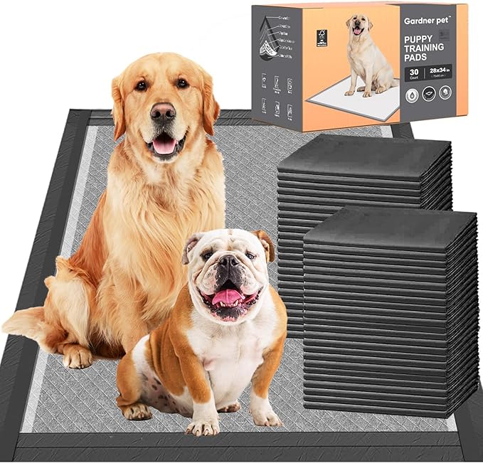 Charcoal Puppy Pads 28x34 Inches Extra Large Dog Pee Pads Odor-Control & Leak-Proof Disposable Pet Training Edge-Wrapping Thicken Potty Pad for Dogs, Cats, Rabbits (100 Pieces)