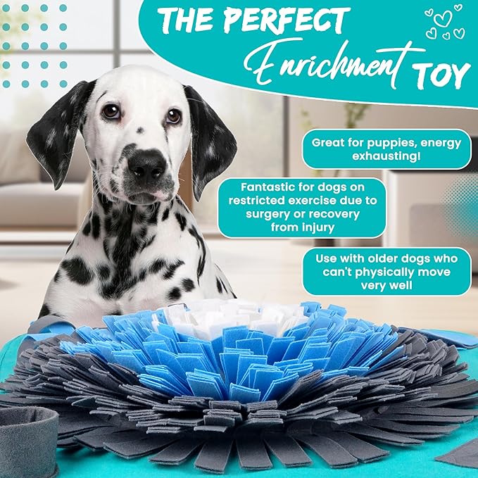 Friendly Barks 25" Dog Snuffle Mat - Interactive Dog Puzzle Toys for Enrichment - Large Slow Feeder Foraging Mat for Brain Games & Nosework Training - Washable Pet Sniff Mat with Easy to Carry Handle