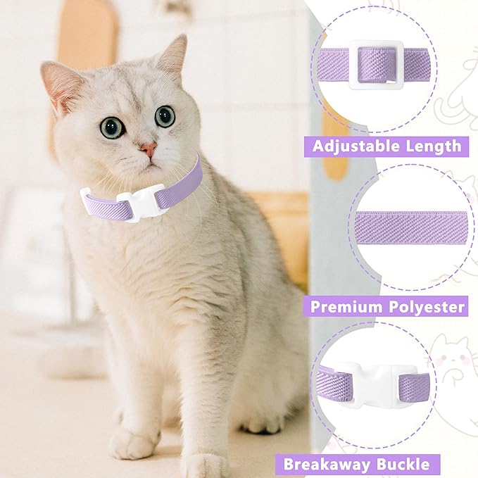 Elastic Cat Collar, Stretch Cat Collar Quick Release, Bright Colors Safety Kitten Collar Adjustable Collar for Kittens, Lightweight Soft Polyester Collars for Boy Girl Cats (Purple,M)