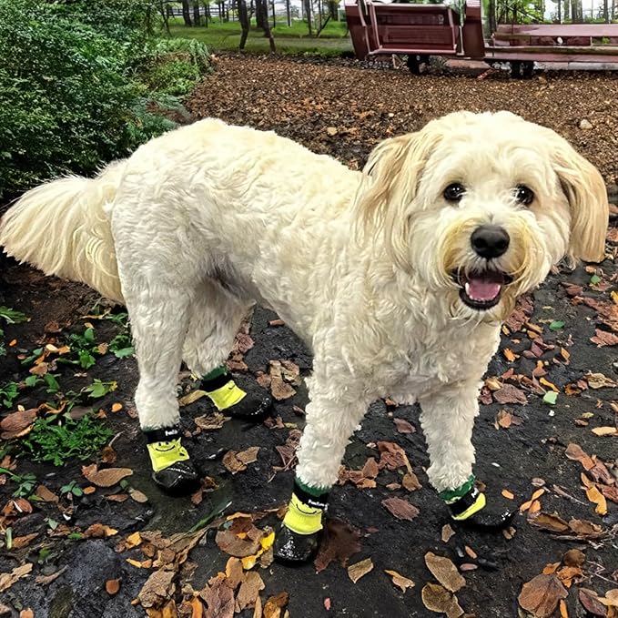 PawFlex Double Dipped Waterproof Dog Socks Comfy Pawz Soft Indoor/Outdoor Dog Booties with Rubberized Bottom| Non-Slip Silicone Grip at Inner Cuff for No Twisting or Sliding Off| Adjustable Strap