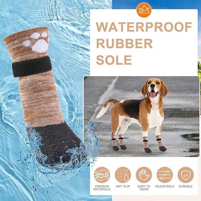 BEAUTYZOO Anti Slip Dog Socks Boots, Dog Shoes for Hot/Cold Pavement Snow Rain Days,Waterproof Grip Dog Booties Paw Protector for Hardwood Floor, Prevent Licking for Small Medium Large Senior Old Dogs