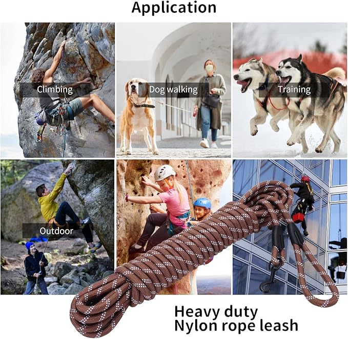 Long Dog Leash for Training 30Ft-Reflective Nylon Rope with Swivel Hook-Recall Agility Lead for Large Small Medium Dogs Outside Walking Hiking-Brown