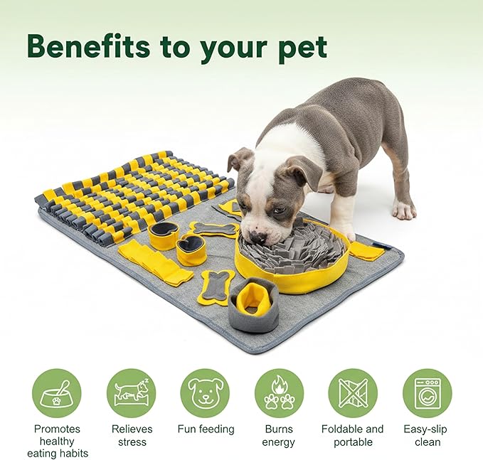 Snuffle Mat for Dogs, L Size Yellow Interactive Dog Sniffing Pad, Non-Slip Puzzle Toy for Medium Large Breeds, Washable Foraging Mat for Boredom Anxiety Relief