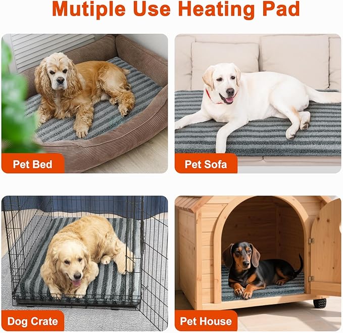 Pet Heating Pad, Waterproof Heated Dog Cat Bed with 11 Adjustable Temperatures & 24H Timer, Auto Shut-Off, Chew-Resistant Cord, Washable Cover, Indoor Electric Heating Mat, Grey, M(28" x 20")
