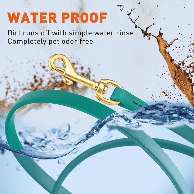 Viper K9 Biothane Working Dog Leash Waterproof Lead for Tracking Training Schutzhund Dog Sport & Search - Odor-Proof Long Line with Solid Brass Snap for Puppy Medium and Large 1/2" x 15ft Blue Aqua