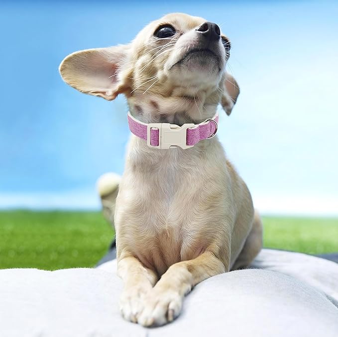 Cotton Hemp Dog Collar Adjustable, Purple Dog Collar Soft Natural Fabric with Quick Release, Cute Wedding Puppy Necklace for Small Medium Large Dog, Purple-S
