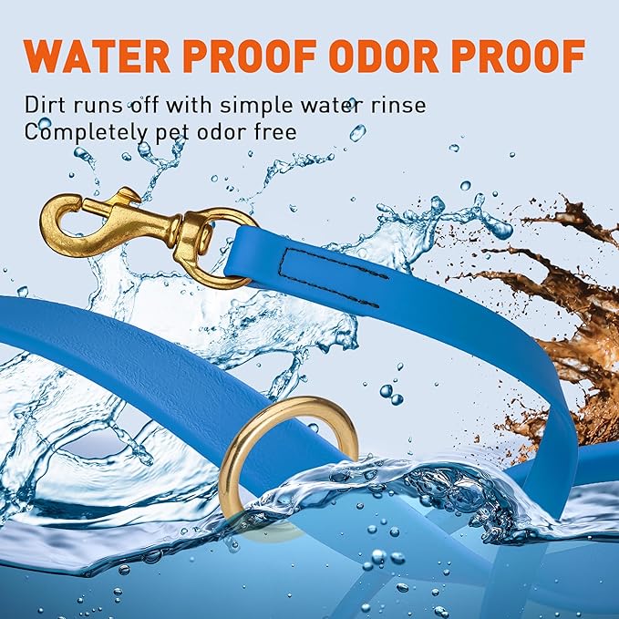 Viper Biothane K9 Working Dog Leash Waterproof Lead for Tracking Training Schutzhund Odor-Proof Long Line with Solid Brass Snap for Puppy Medium and Large Dogs 6ft, Cerulean Blue