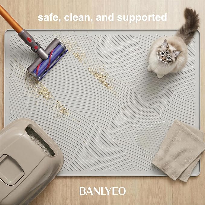 SM Cat Litter Mat - 24x17 in, Water Proof, US Designed Kitty Litter Trapping Mat, Easy to Clean, Scatter Control, Odorless, Less Mess and Clean Floors, Pet Supplies for Indoor Cats, Beige Gray