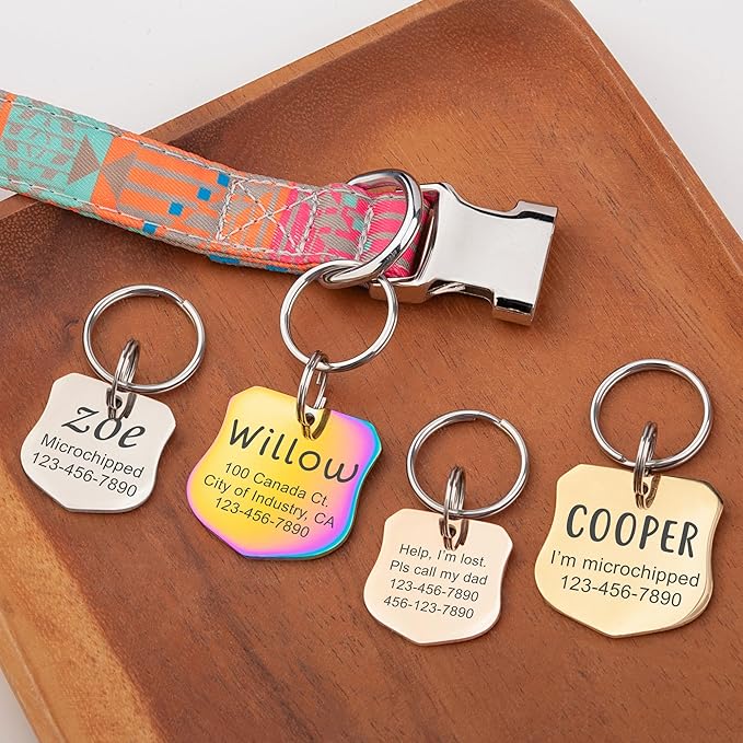 Anavia Personalized Pet ID Tags, Stainless Steel Glossy Laser Engraved Dog Cat Collar Name Tags, Multiple Colors Shapes Sizes (Badge, Regular)