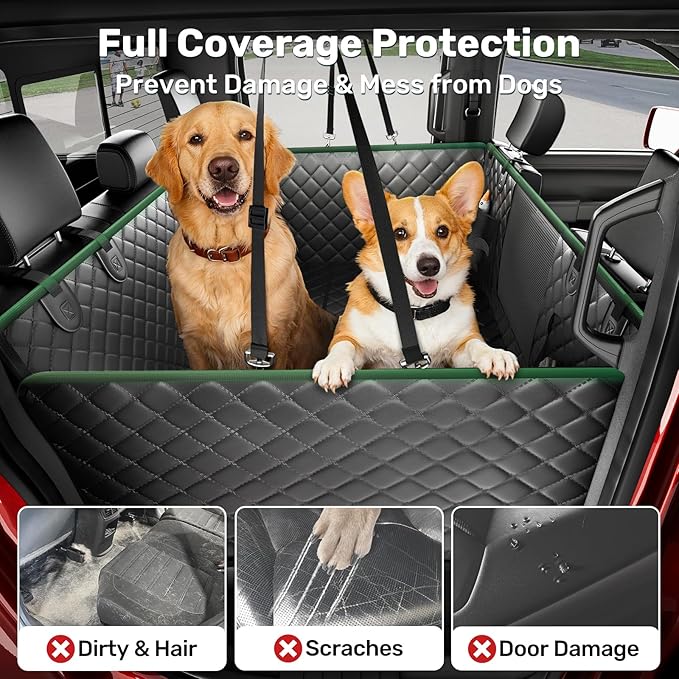 Zanch Heavy-Duty Dog Truck Seat Cover, Flat Solid Back Seat Extender for Multi Large Dogs, Hard-Base Supports 450 lb, Waterproof Hammock Protector, XL for Full-Size Crew Cab Trucks & SUVs, Black