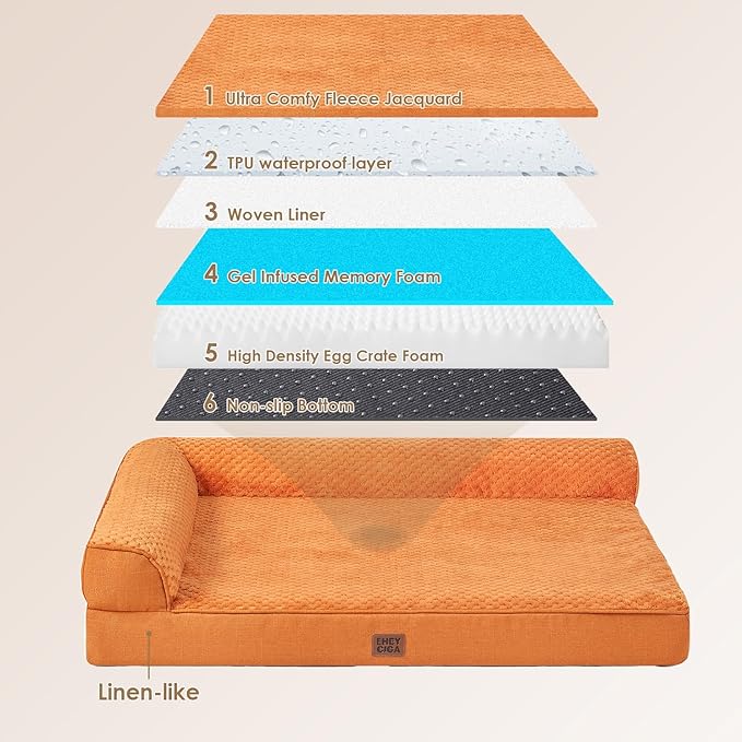 EHEYCIGA Memory Foam Dog Bed Large Sized Dogs, Pet Bed for Large Dog for Crate with Waterproof Liner, Pet Couch Bed Orthopedic with Washable Removable Cover, 35x22x6 Inches, Pumpkin