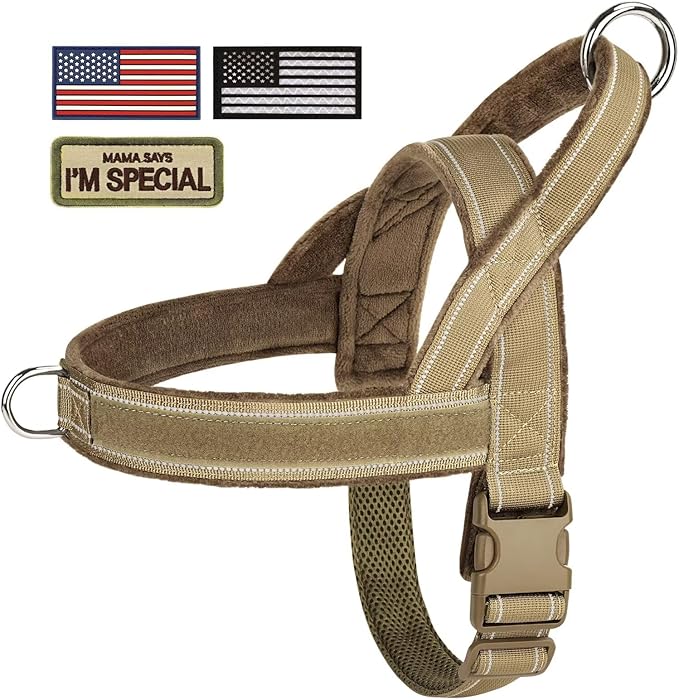Forestpaw No Pull Dog Harness with Large Handle,Slip on Reflective Vest with Quick Release Buckle,Comfortable Flannel Lining for Medium Large Dogs Walking Training (Includes 3 Patches),Brown L