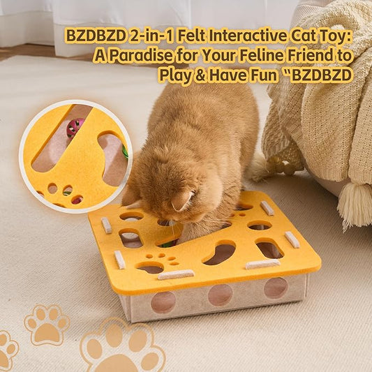 Interactive Cat Puzzle Feeder Toy - Felt Maze Box with 3 Jingle Balls for Indoor Cats Kittens | Mental Stimulation, Slow Feeding, Fun Exercise & Natural Hunting Instincts