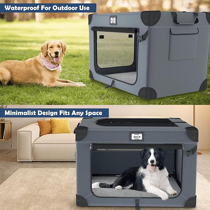 30 Inch Soft Dog Crates, Collapsible Dog Travel Crate for Medium Dogs Indoor & Outdoor, 3-Door Foldable Pet Kennel with Mesh Windows, Soft Blanket and Foldable Bowl