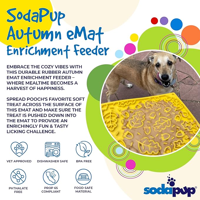 SodaPup Autumn eMat – Durable Enrichment Feeder Made in USA from Non-Toxic, Pet-Safe, Food Safe Rubber for Mental Stimulation, Avoiding Overfeeding, Fresh Breath, Digestive Health, Calming, & More