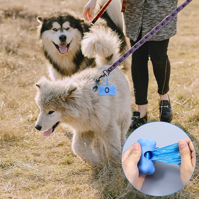 50 Pcs Bone Shaped Dog Poop Bag Holder For Leash With Hook, Bulk Dog Poop Bags Dispenser for Pet Puppy Doggy Walking Hiking Camping, 5 Colors