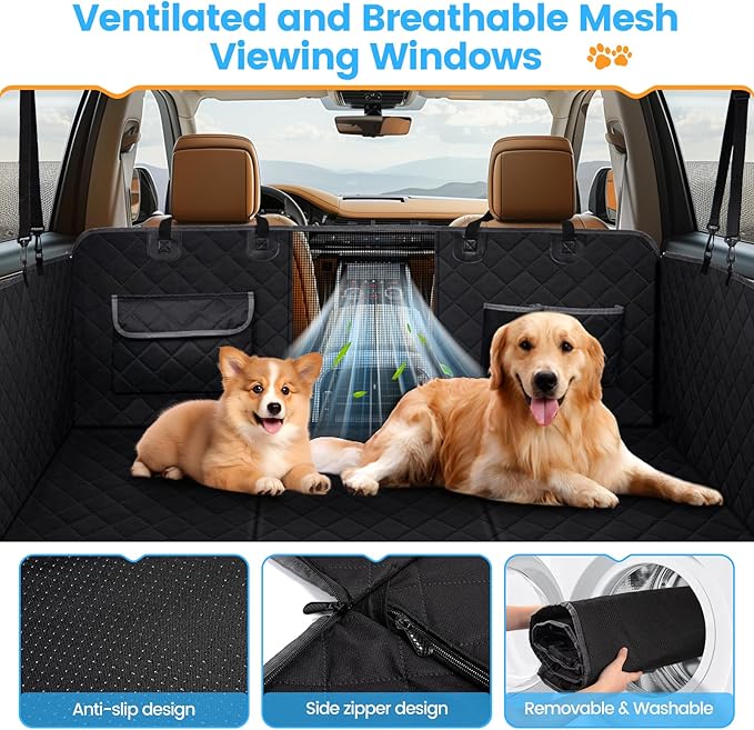 Kfonla Dog Car Seat Cover for Back Seat, Back Seat Pet Cover with Side Protection and Viewing Window, 600D Heavy Duty Scratch Proof Nonslip Durable Soft Back Seat Covers for Cars Trucks and SUVs