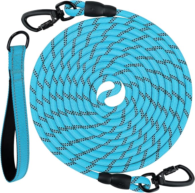 Joytale Long Leash for Dog with Removable Padded Handle, Heavy Duty Lead for Large Medium Dogs,15FT/30FT/50FT/65FT Reflective Training Leash for Play, Camping, Backyard Tie Out, Blue, 30FT
