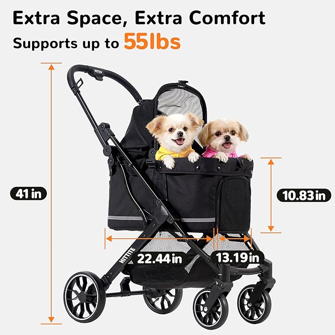 HITTITE Pet Stroller with Weatherproof Cover, All-Terrain 4-Wheel Cat & Dog Stroller with Adjustable Canopy, Foldable Dog Strollers with Storage Basket for Small to Medium Dogs Up to 55 lbs.