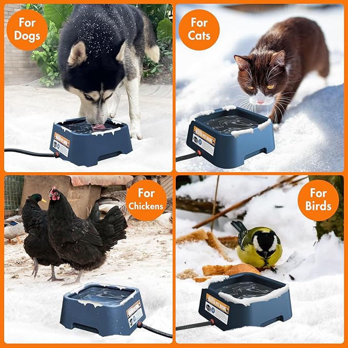 Heated Water Bowl for Outdoor Dogs Cats, 3.5L / 120oz Large Heated Pet Water Bowl with Chew Resistant Power Cord, Thermal-Bowl No-Freeze Heated Dog Water Dish for Winter, Rabbit Chicken Duck Bird Use