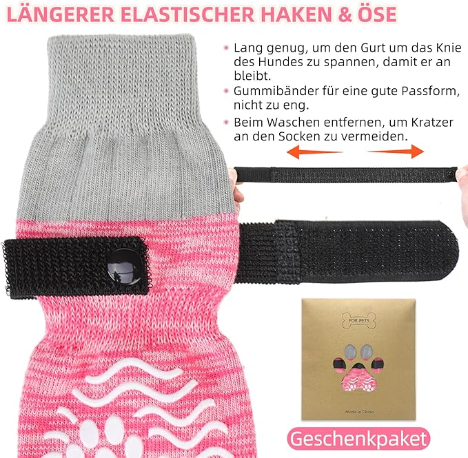 PUPTECK Anti Slip Dog Socks, Shoes with Grippers to Prevent Licking Hardwood Floors Traction, Rubber Boots & Paw Protectors for Small Medium Large Dogs Cold/Hot Pavement, Senior Dogs Booties Pink