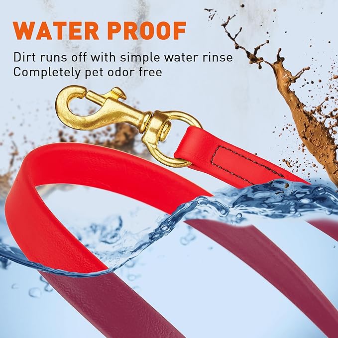 Viper Biothane K9 Working Dog Leash Waterproof Lead for Tracking Training Schutzhund Odor-Proof Long Line with Solid Brass Snap for Puppy Medium and Large Dogs, 10ft Cherry Red