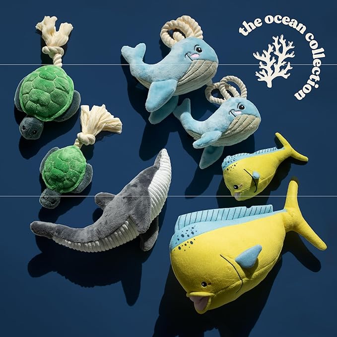 GRRREEN Dog Toys | Plush Whale Stuffed Animal with Rope for Dogs | Eco Friendly Toy - Easy to Clean and Made from Non Toxic Materials