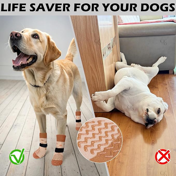 EXPAWLORER 6Pcs Anti Slip Dog Socks to Prevent Licking Paws, Dog Shoes for Winter, Double Sides Dog Boots & Paw Protectors Booties for Hardwood Floors with Grippers Small Medium Large Senior Dogs, M