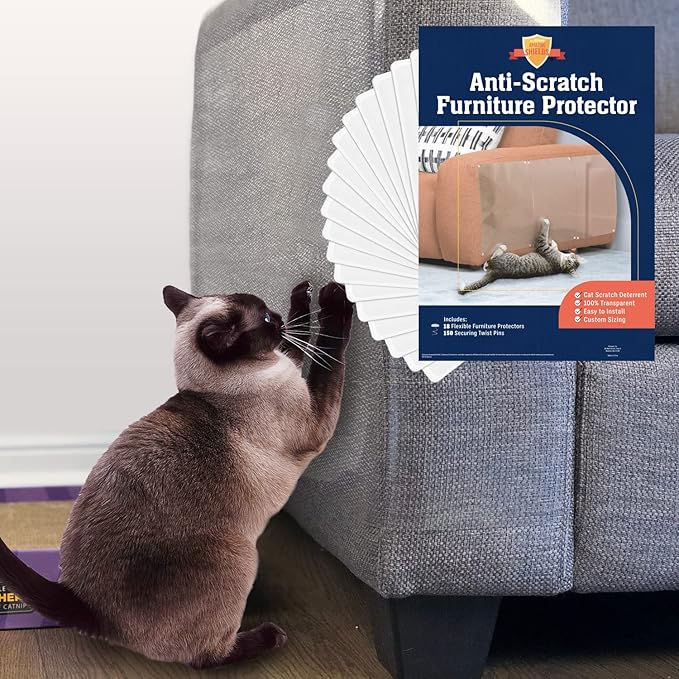 18 Pack XL Anti Cat Scratch Furniture Protector - Couch Protector from Cat Claws w/Twist Pins - Heavy Duty, Strong, Clear, Easy-to-Apply Scratching Deterrent and Shield for Sofa
