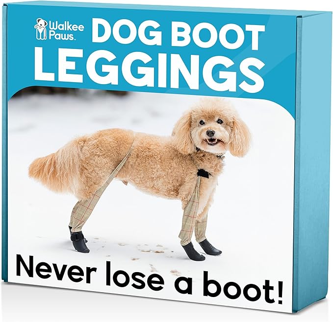 100% Waterproof Dog Boots Connected to Leggings so They Stay on. Easy-On Paw Protectors with Chest Strap for Rain & Snow, Anti-Slip Traction, Adjustable Fit, Machine Washable (Large, Beige Plaid)