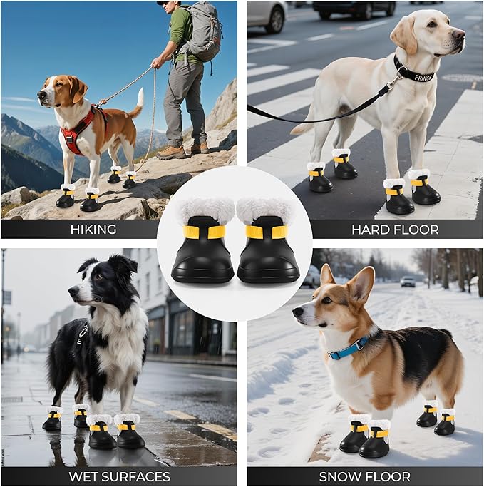 Dog Shoes for Small Medium Large Dogs,Winter Dog Snow Boots & Paw Protectors Waterproof for Cold Weather & Hard Floors,Adjustable Anti-Slip Dog Booties with Removable Wool Liner (Black, 7)