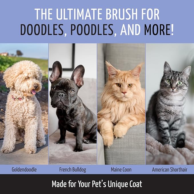 Tauro Pro Line Dog Slicker Brush for Shedding - Removes Undercoat, Tangles Short, Wavy & Long Hair - Pet Brush for Dogs & Cat Grooming, Non-Slip Grip, Soft Pin (Size L - Purple)