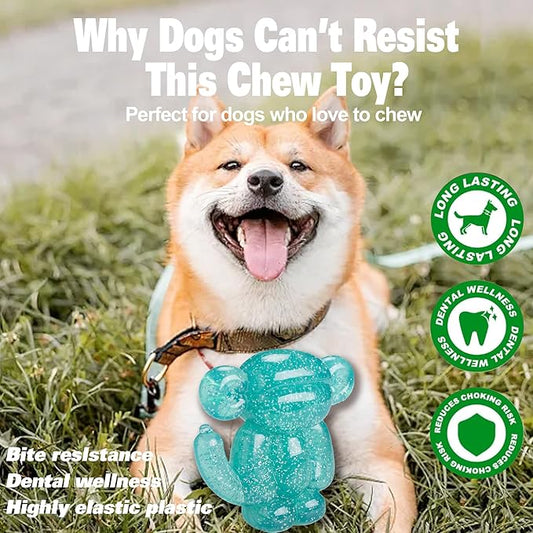 Allcoke Monkey Dog Chew Toy, Indestructible Dog Rubber Toy for Medium & Large Dogs, Tough No Stuffing Puzzle Toy, Anxiety Relief & Dental Care, Interactive Cognitive Toy, 4.92inch (Green)