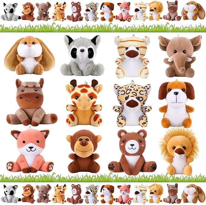 Skylety 12 Pcs Mini Safari Stuff Animal 3.9 Inch Cute Jungle Stuffed Animal Lion Rabbit Owl Hedgehog Monkey Tiger Zebra Elephant Leopard Hippopotamus Rhinoceros for Teacher Student Valentine Favors