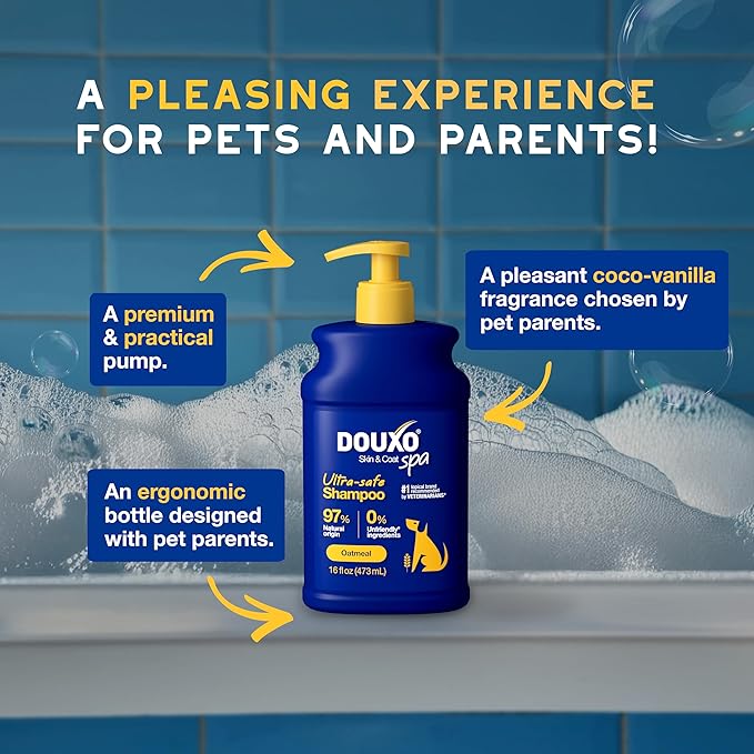 DOUXO® Skin & Coat SPA - Ultra-Safe Oatmeal Dog Shampoo, 16 fl oz, Cleans and Deeply Hydrates The Skin, Leaves The Coat Soft and Radiant, Skin-Friendly Formula